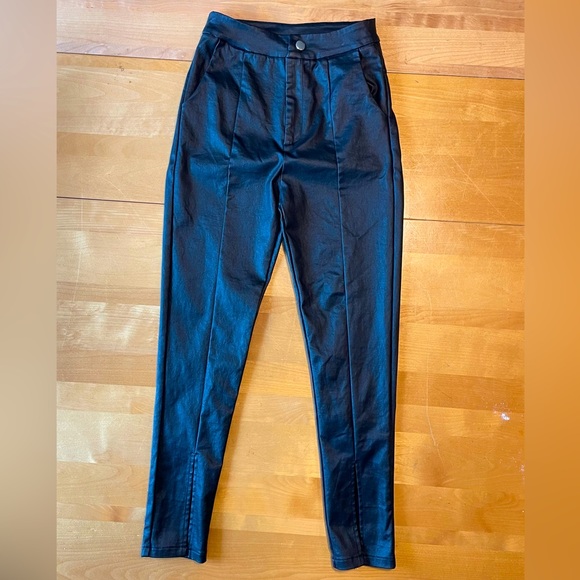 Princess Polly Pants - Princess Polly Faux Leather High Waist Split Front Pants Size 2